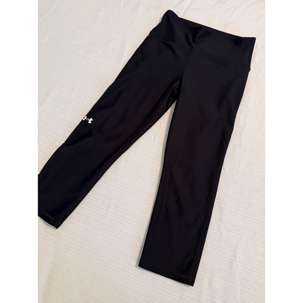 Under Armour HeatGear Compression Leggings Black Crop Tights Womens Small Pocket